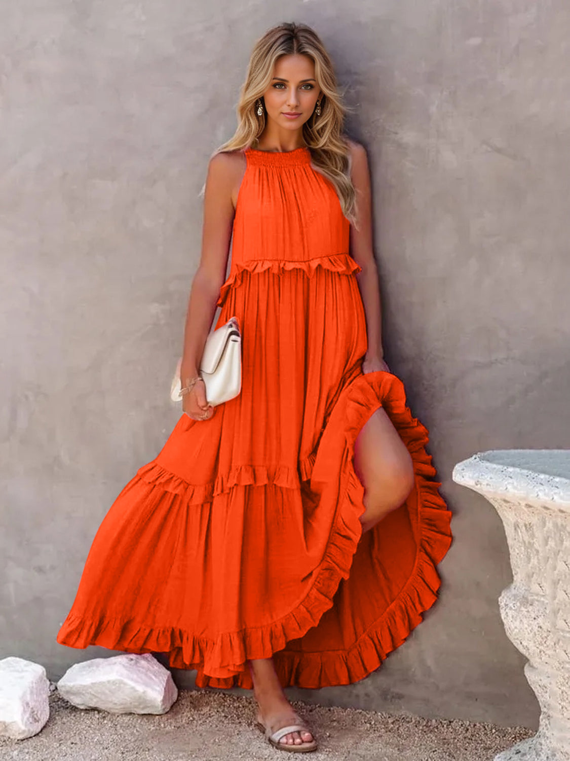 Ruffled Sleeveless Tiered Maxi Dress