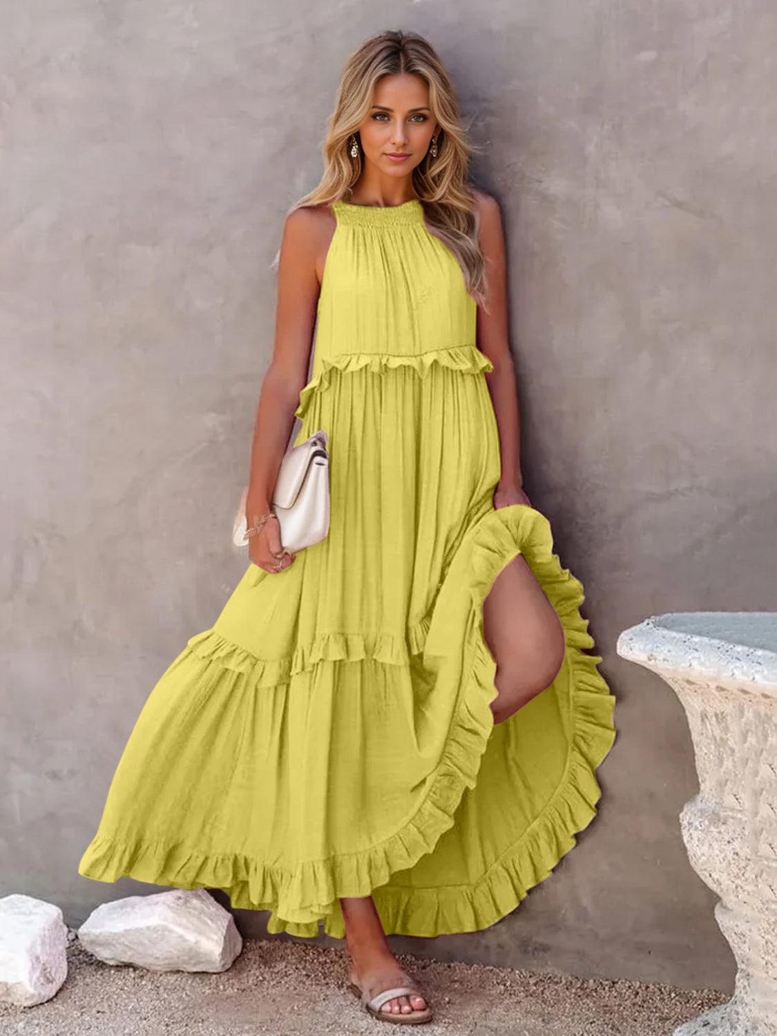 Ruffled Sleeveless Tiered Maxi Dress