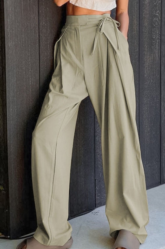 Tied High Waist Wide Leg Pants 