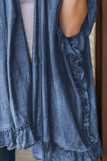 Ruffled Open Front Denim Top