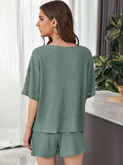 Full Size Waffle-Knit Dropped Shoulder Top