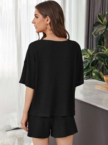 Full Size Waffle-Knit Dropped Shoulder Top