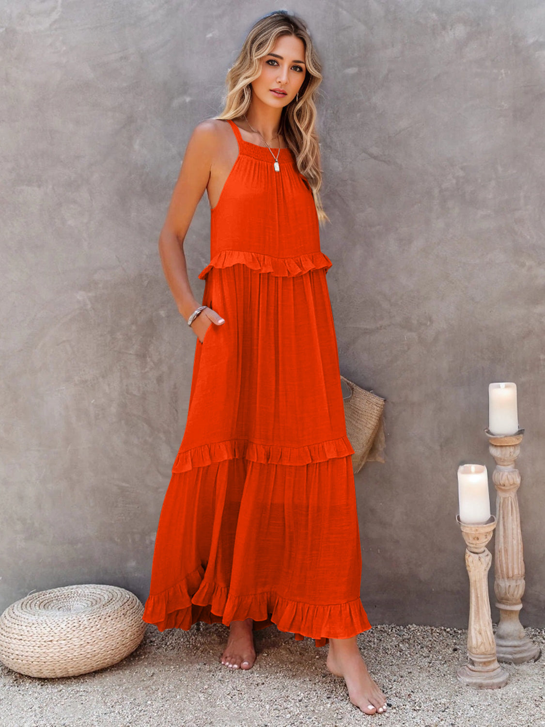 Ruffled Sleeveless Tiered Maxi Dress