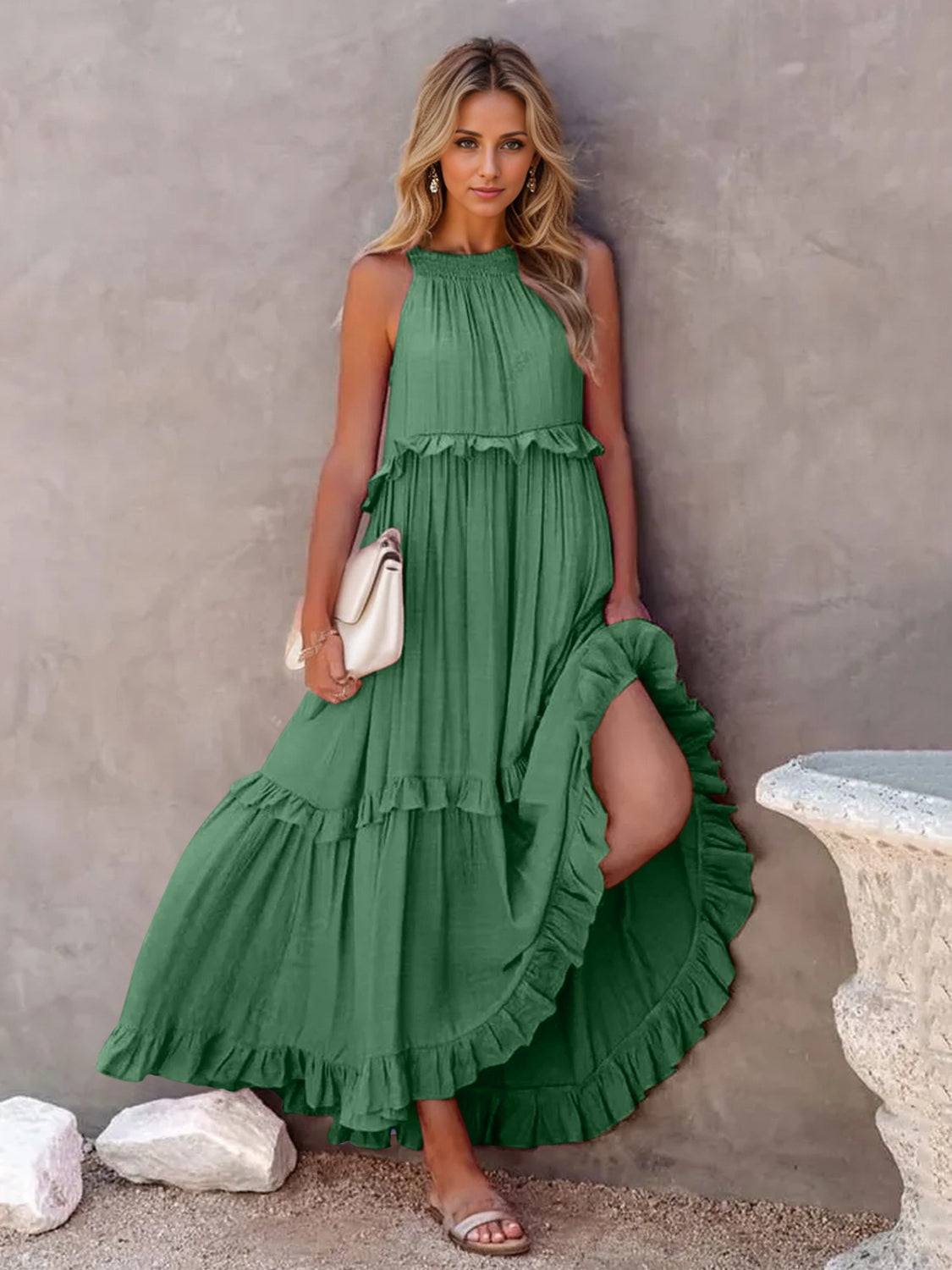 Ruffled Sleeveless Tiered Maxi Dress