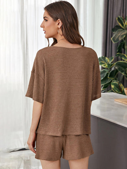 Full Size Waffle-Knit Dropped Shoulder Top