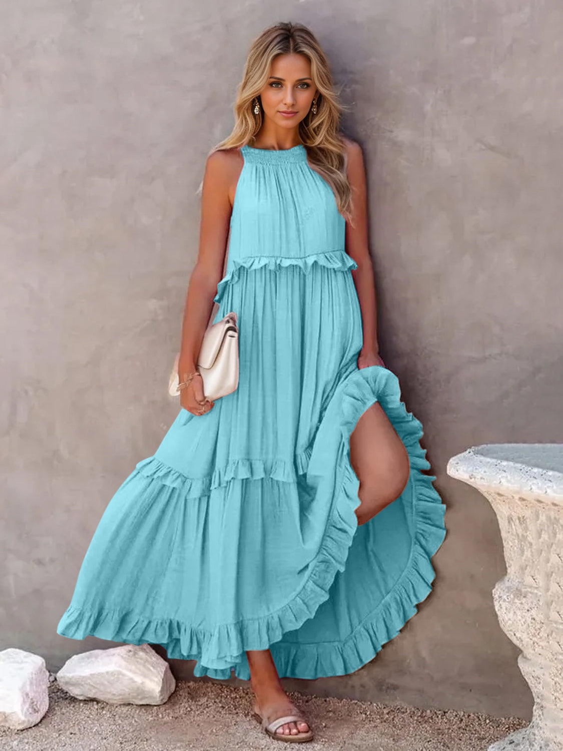 Ruffled Sleeveless Tiered Maxi Dress