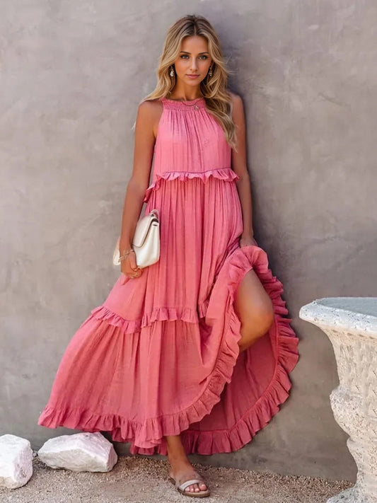 Ruffled Sleeveless Tiered Maxi Dress